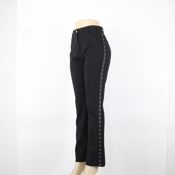 St John Sport Sz 6 x 31 Black Gold Rings Pockets Bootcut Poly Viscose Pants