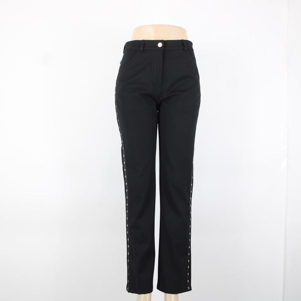 St John Sport Sz 6 x 31 Black Gold Rings Pockets Bootcut Poly Viscose Pants