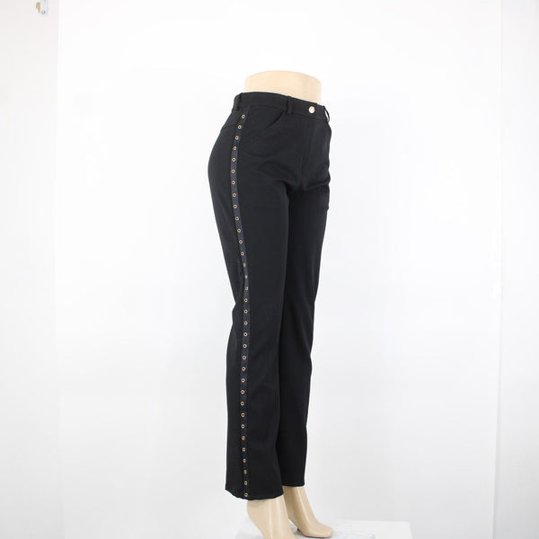 St John Sport Sz 6 x 31 Black Gold Rings Pockets Bootcut Poly Viscose Pants