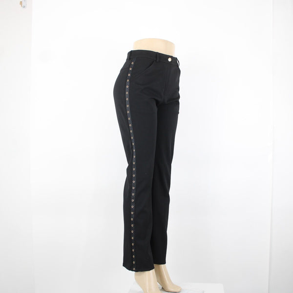 St John Sport Sz 6 x 31 Black Gold Rings Pockets Bootcut Poly Viscose Pants