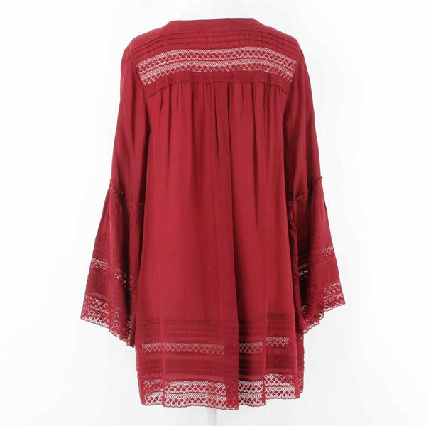 Calypso Sz XS Burgundy Red Aysmm V Neck Bell Sleeve Lace 100% Viscose Top