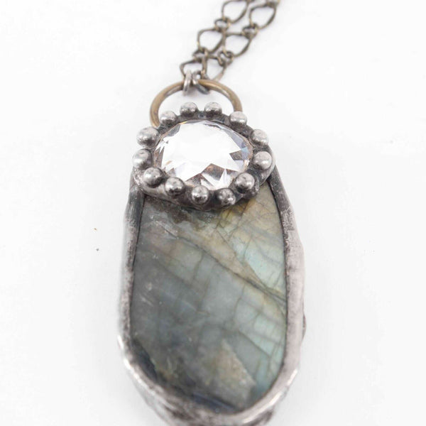 Luca 2018 NEW $207 Labradorite Swarovski Rhinestone 16"  Chain Necklace