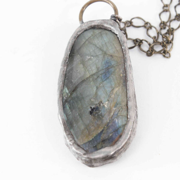 Luca 2018 NEW $207 Labradorite Swarovski Rhinestone 16"  Chain Necklace