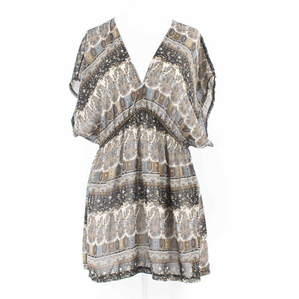 Logix Sz M Taupe Multi Sheer Elastic Waist Kimono Sleeve 100% Polyester Top