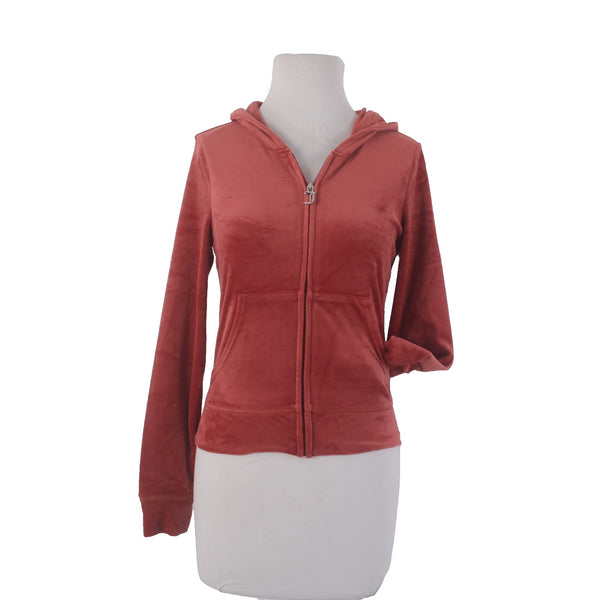 Juicy Couture Jacket NEW $169 Sz S Baked Apple Red Silver Velour Embroid Poly