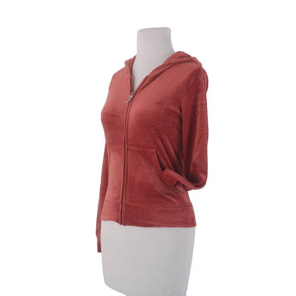 Juicy Couture Jacket NEW $169 Sz S Baked Apple Red Silver Velour Embroid Poly