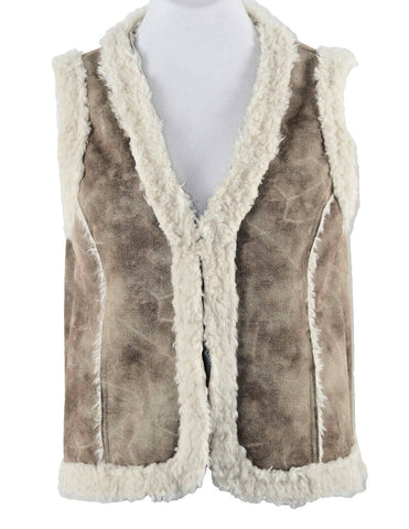 Stein Mart NEW $115 Sz M Tan Cream Vegan Fur Suede Polyester Vest