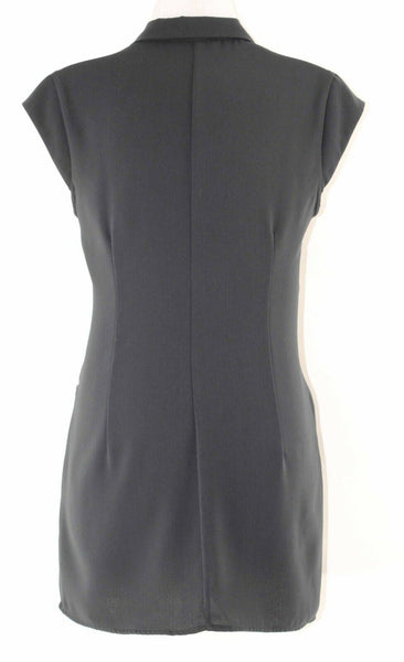 CAbi Sz S Black Deep V Collared Faux Wrap 100% Polyester Top
