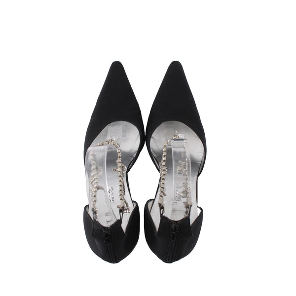 St John Heels Sz 9.5 B Black Rhinestones Pointed Fabric Leather AS IS 3.5" Heels