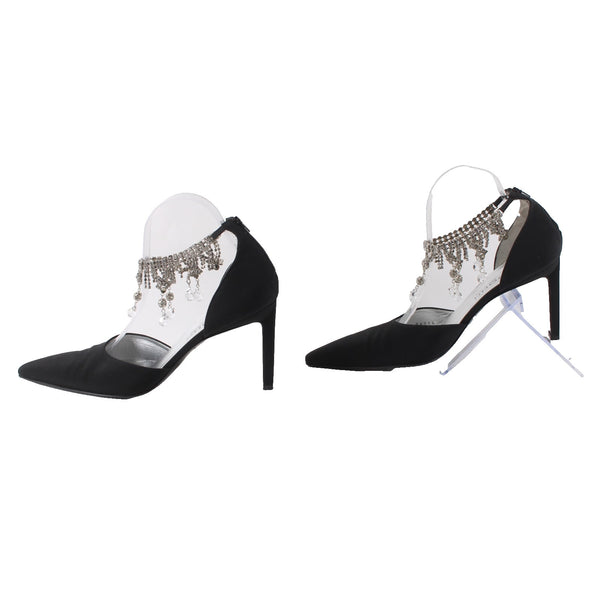 St John Heels Sz 9.5 B Black Rhinestones Pointed Fabric Leather AS IS 3.5" Heels