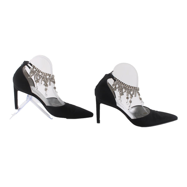 St John Heels Sz 9.5 B Black Rhinestones Pointed Fabric Leather AS IS 3.5" Heels
