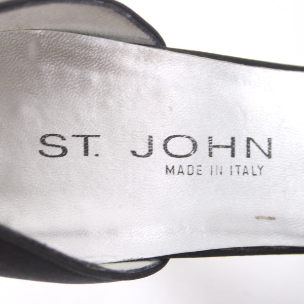 St John Heels Sz 9.5 B Black Rhinestones Pointed Fabric Leather AS IS 3.5" Heels