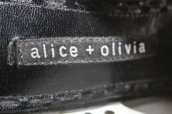 Alice + Olivia Sz 37 White Black Wood Heel Textured Open Toe 4" Heels