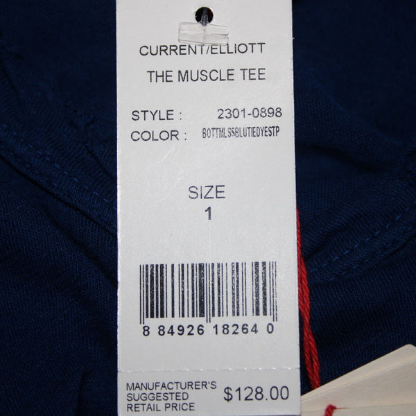 Current Elliot NEW $128 The Muscle Tee Sz 1 Navy Black Linen Cotton AS IS Top