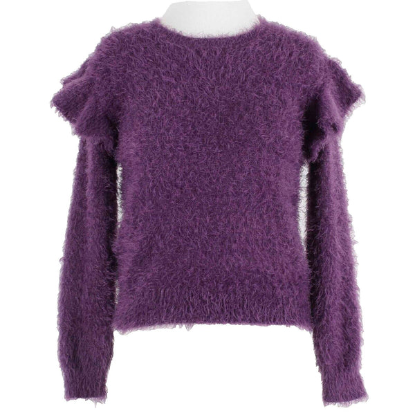 Obsess Sz M Purple Ruffle Mid Sleeve Pullover Polyester Acrylic Sweater