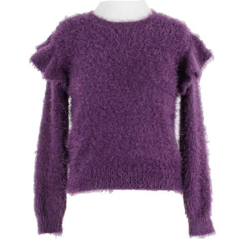 Obsess Sz M Purple Ruffle Mid Sleeve Pullover Polyester Acrylic Sweater