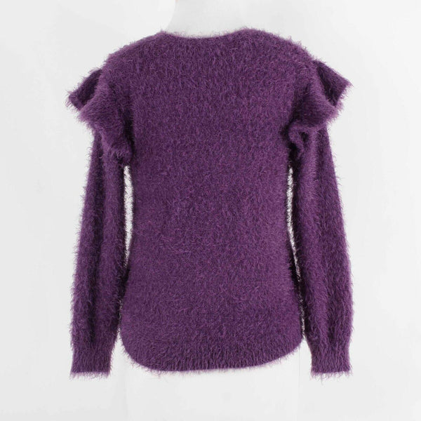 Obsess Sz M Purple Ruffle Mid Sleeve Pullover Polyester Acrylic Sweater