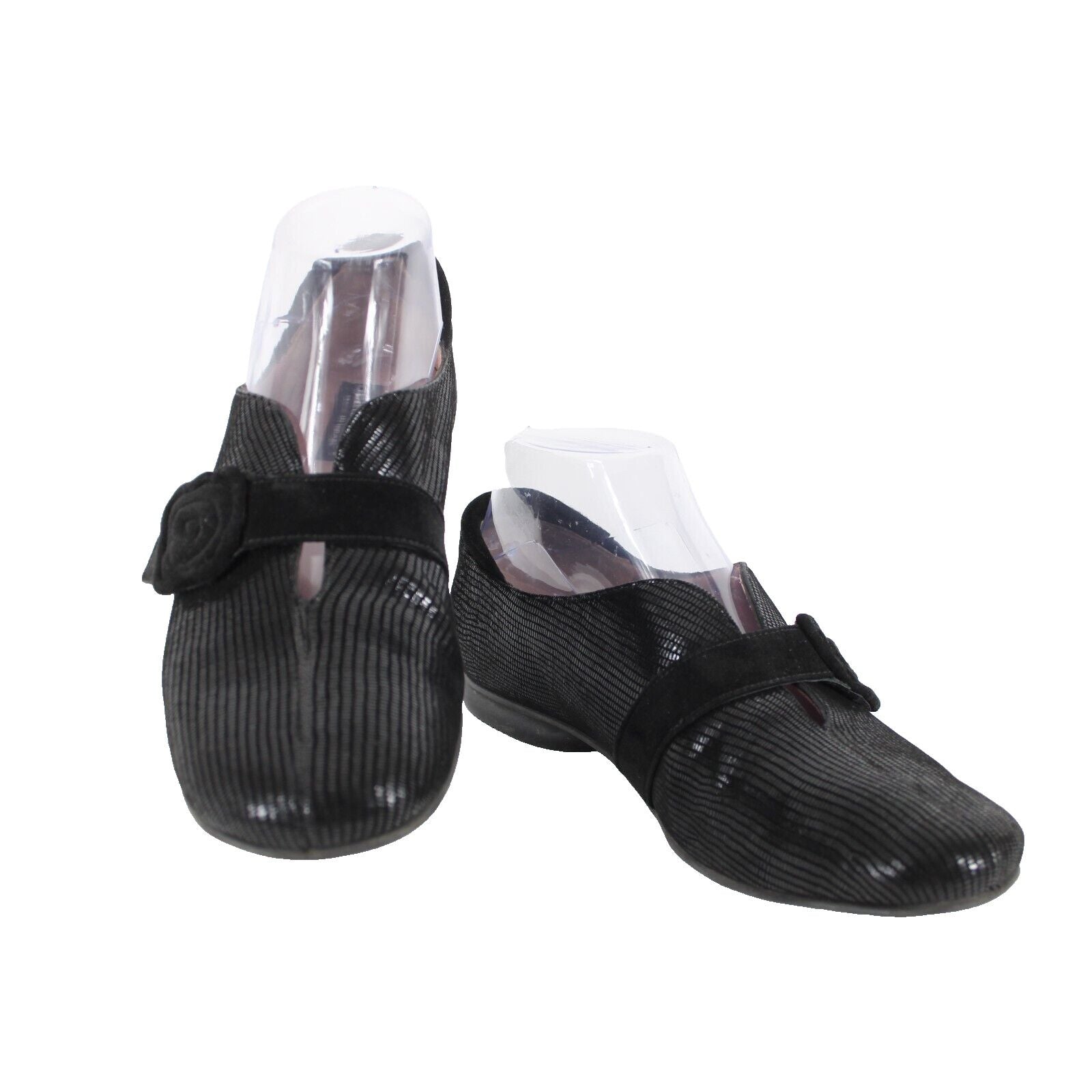 Beauti Feel Sz 38 Black Hook Loop Strap Fabric Upper Leather Inner Latex Flats