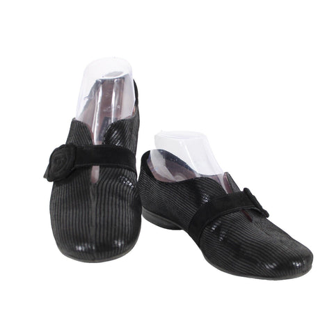 Beauti Feel Sz 38 Black Hook Loop Strap Fabric Upper Leather Inner Latex Flats