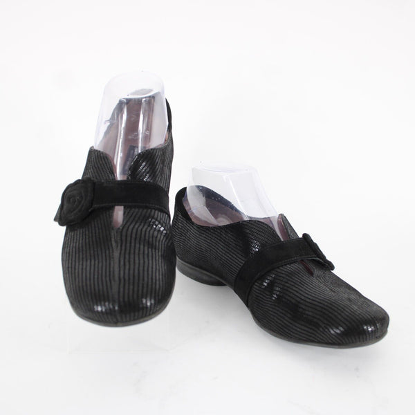 Beauti Feel Sz 38 Black Hook Loop Strap Fabric Upper Leather Inner Latex Flats