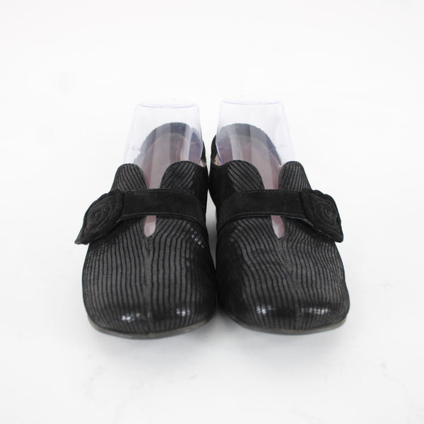 Beauti Feel Sz 38 Black Hook Loop Strap Fabric Upper Leather Inner Latex Flats