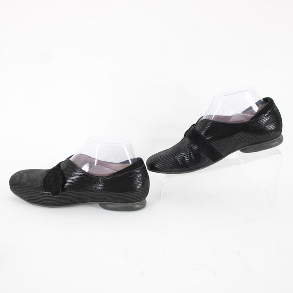 Beauti Feel Sz 38 Black Hook Loop Strap Fabric Upper Leather Inner Latex Flats