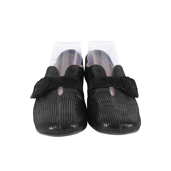 Beauti Feel Sz 38 Black Hook Loop Strap Fabric Upper Leather Inner Latex Flats