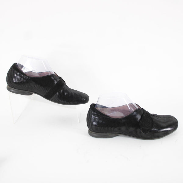 Beauti Feel Sz 38 Black Hook Loop Strap Fabric Upper Leather Inner Latex Flats