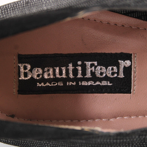 Beauti Feel Sz 38 Black Hook Loop Strap Fabric Upper Leather Inner Latex Flats