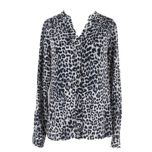 Jones New York Sz 6 Navy Blue Multi Animal Button Up 100% Polyester Blouse Top