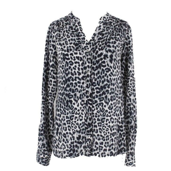 Jones New York Sz 6 Navy Blue Multi Animal Button Up 100% Polyester Blouse Top