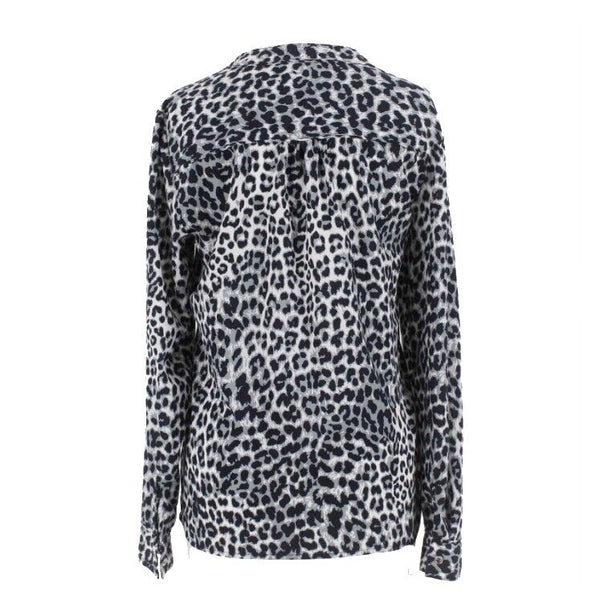Jones New York Sz 6 Navy Blue Multi Animal Button Up 100% Polyester Blouse Top