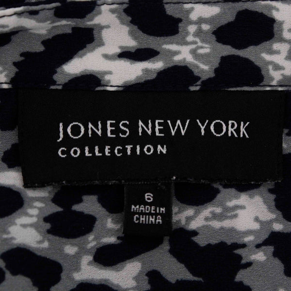 Jones New York Sz 6 Navy Blue Multi Animal Button Up 100% Polyester Blouse Top