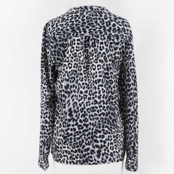 Jones New York Sz 6 Navy Blue Multi Animal Button Up 100% Polyester Blouse Top