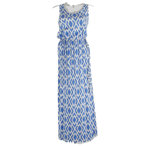 Threads 4 Thought Sz XS Blue Cream Belted Racerback Cotton Modal Maxi Dress