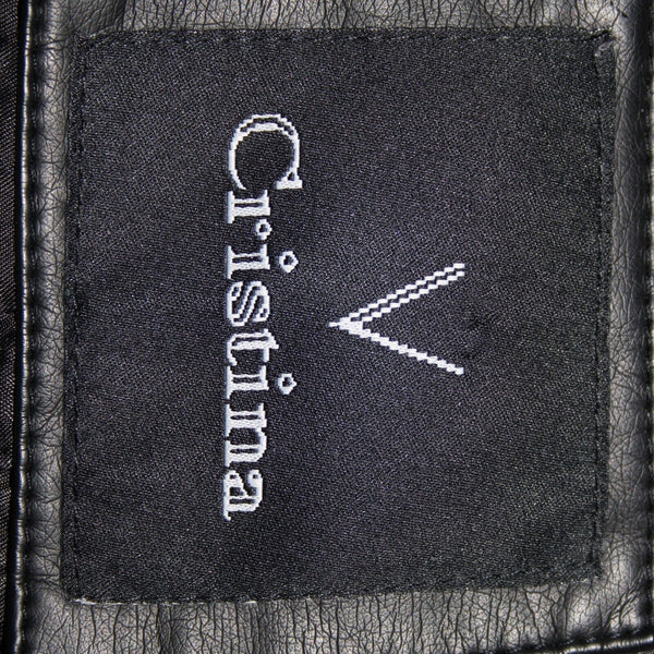 V Christina Sz L Black Silver Studded Floral Pockets Polyurethane AS IS Jacket
