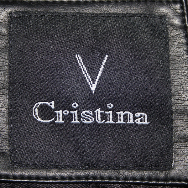 V Christina Sz L Black Silver Studded Floral Pockets Polyurethane AS IS Jacket