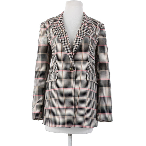 Loft Sz 0 Black White Tan Pink Plaid Polyester Rayon Classic Blazer Jacket