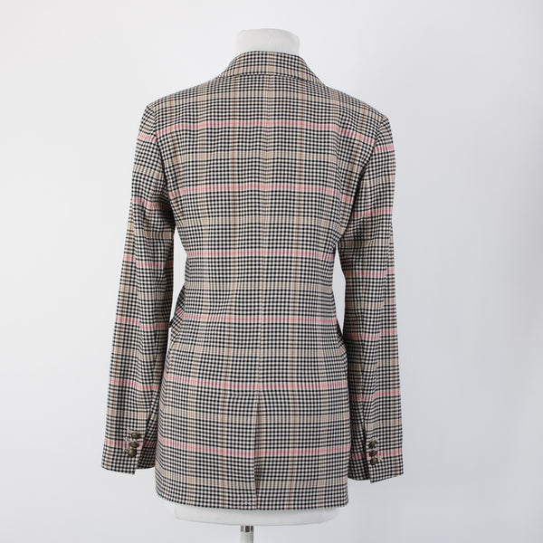 Loft Sz 0 Black White Tan Pink Plaid Polyester Rayon Classic Blazer Jacket