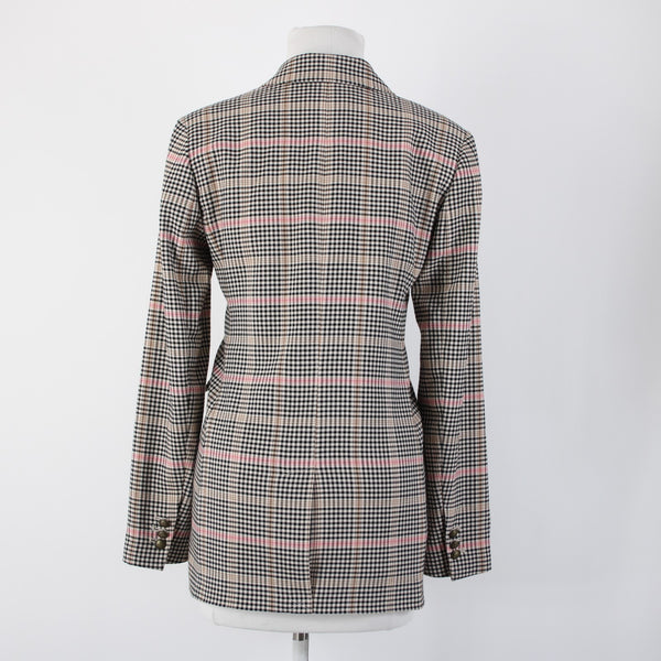 Loft Sz 0 Black White Tan Pink Plaid Polyester Rayon Classic Blazer Jacket