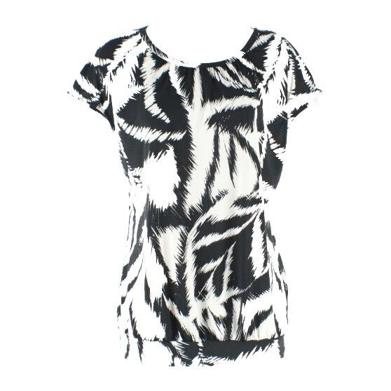 Worthington Sz L Black White Silver Back Zip Polyester Spandex Knit Top