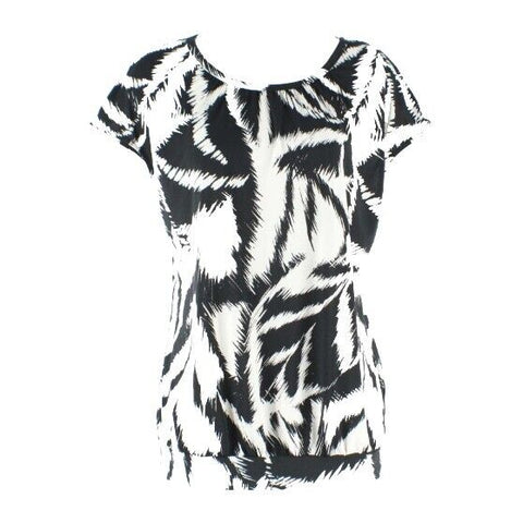 Worthington Sz L Black White Silver Back Zip Polyester Spandex Knit Top