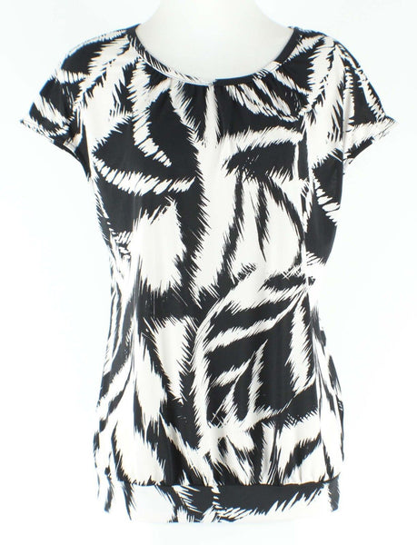 Worthington Sz L Black White Silver Back Zip Polyester Spandex Knit Top