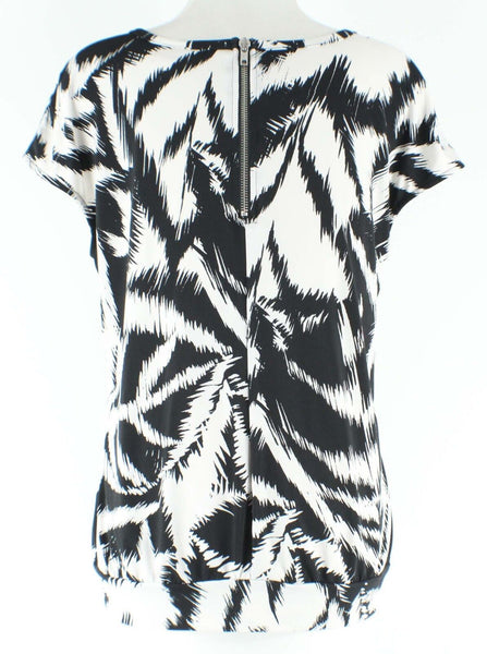 Worthington Sz L Black White Silver Back Zip Polyester Spandex Knit Top