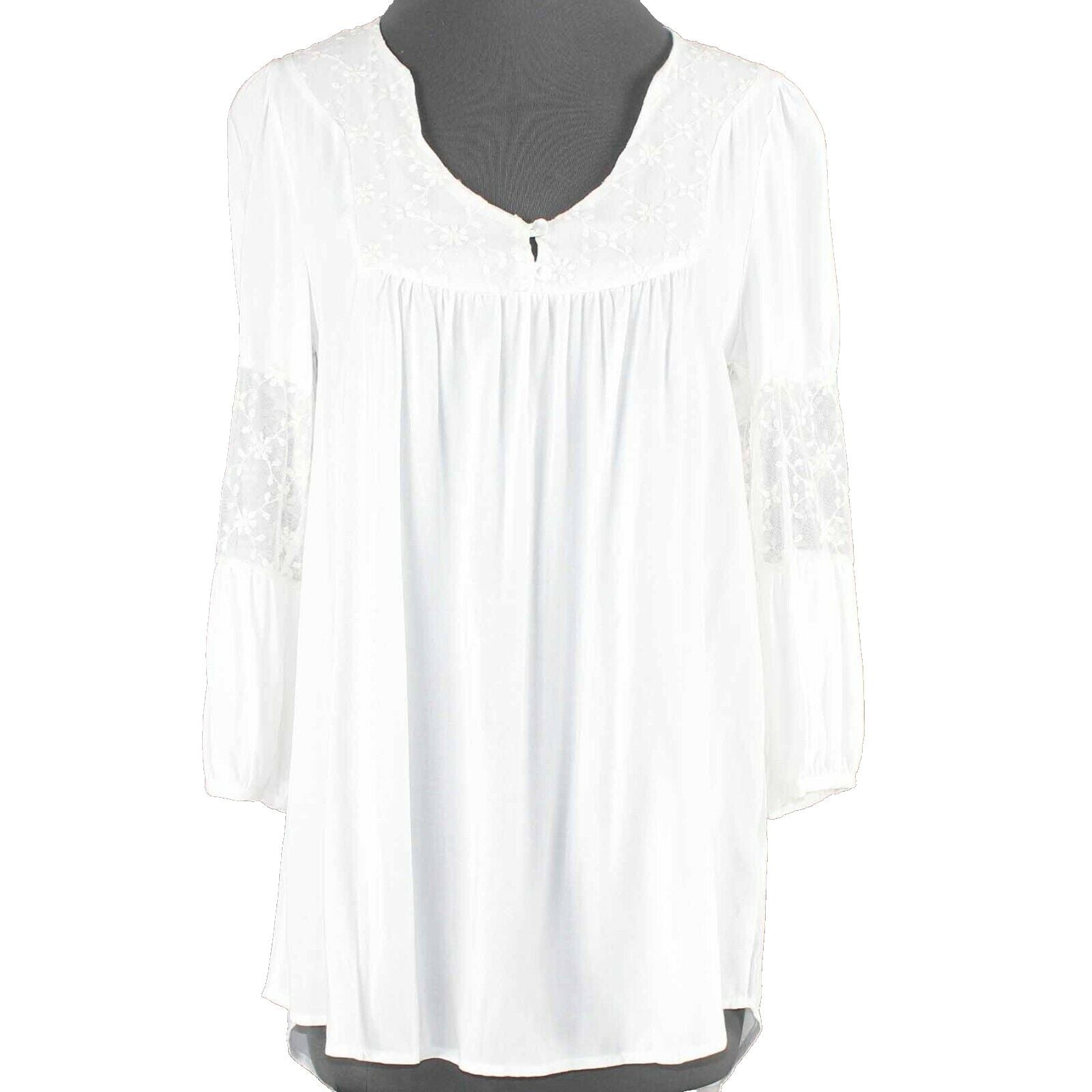 Painted Threads NEW $38 Sz S Ivory Lace Insert Hi Lo Rayon Nylon Blouse Top