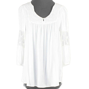 Painted Threads NEW $38 Sz S Ivory Lace Insert Hi Lo Rayon Nylon Blouse Top