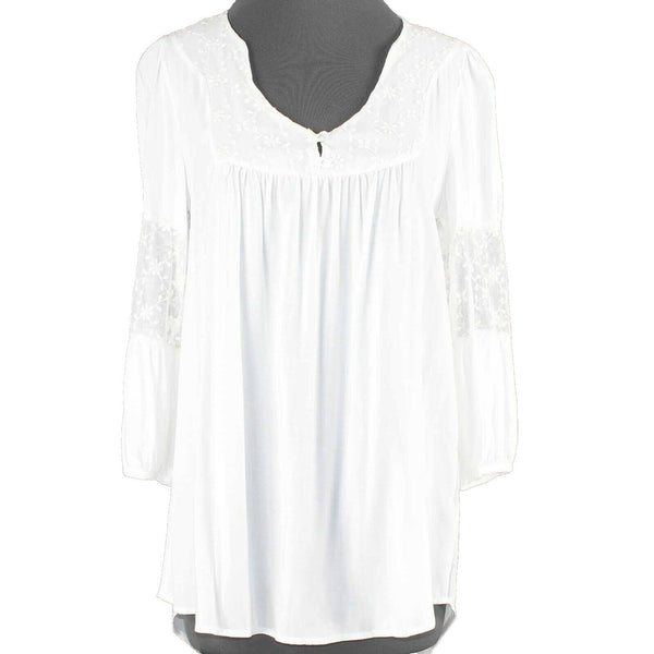 Painted Threads NEW $38 Sz S Ivory Lace Insert Hi Lo Rayon Nylon Blouse Top