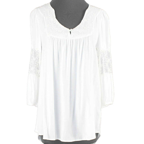 Painted Threads NEW $38 Sz S Ivory Lace Insert Hi Lo Rayon Nylon Blouse Top