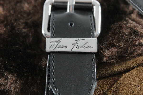 Marc Fisher Sz 7 Brown Suede Wedge Cross Strap Buckle Faux Fur Line Booties 663O