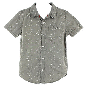 Cactus Community Sz M Boys 9-10 Gray Cream Buttoned Bird Theme 100% Cotton Shirt